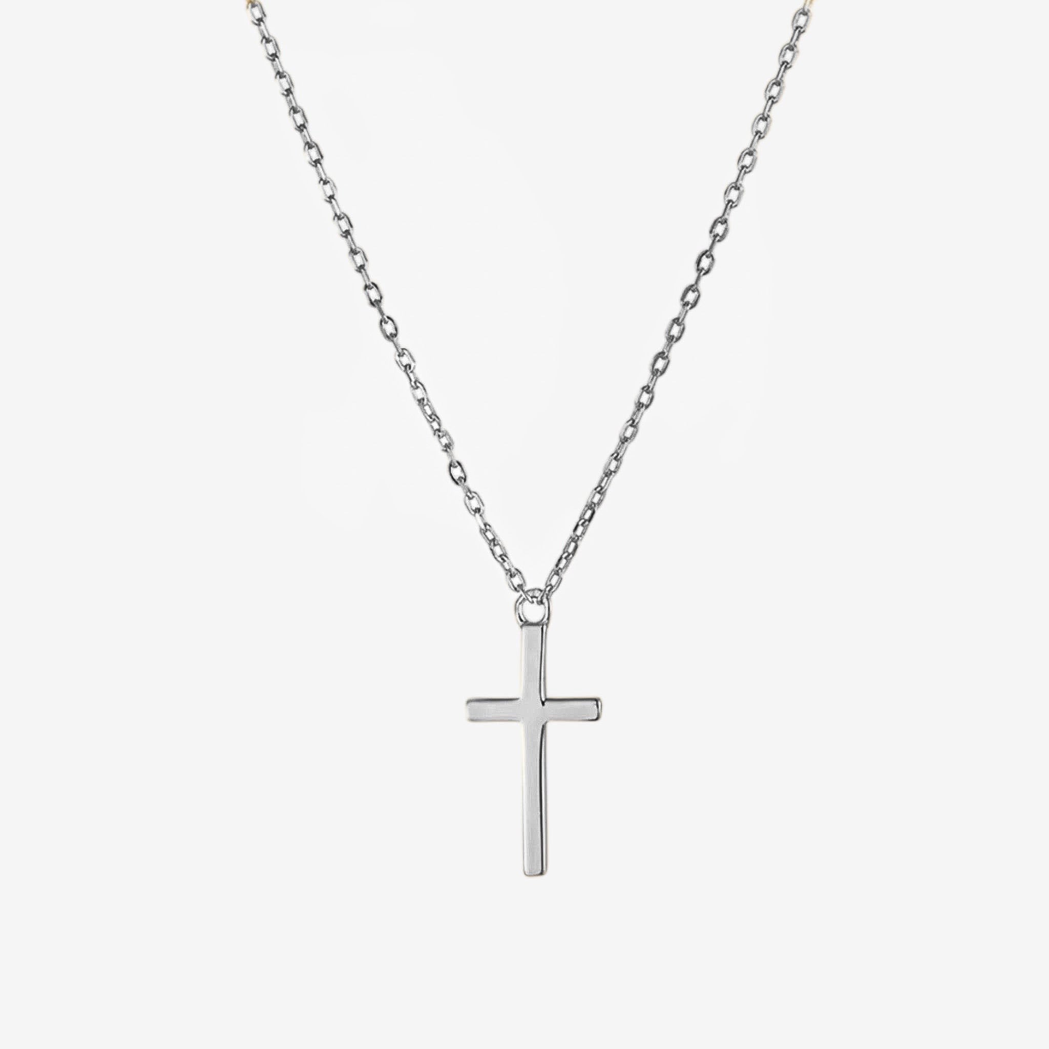 luxxy classic dainty cross necklace in silver with polished finish on delicate chain