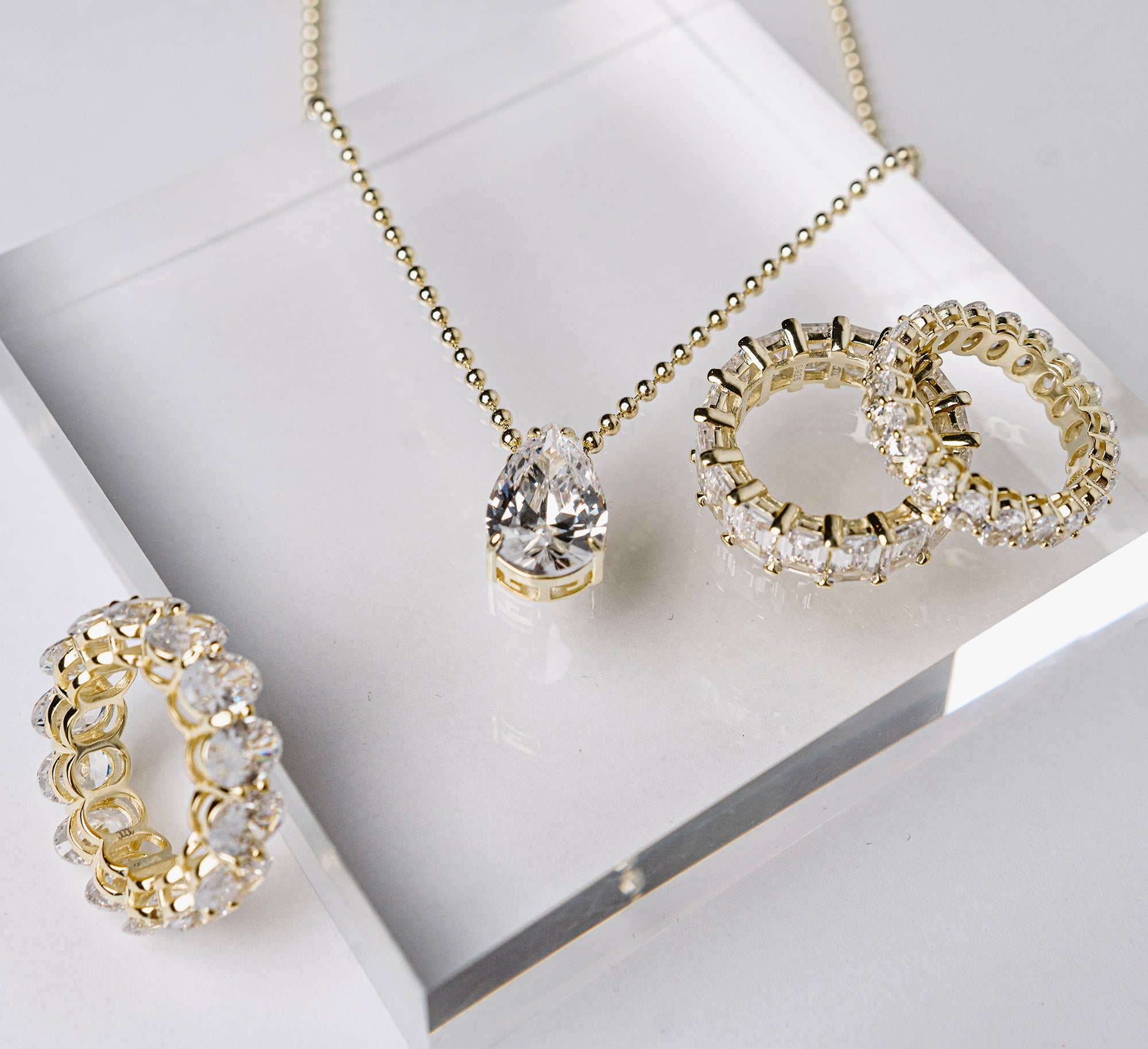 Luxxy Jewelry - rings and necklaces are gold plated with simulated diamonds