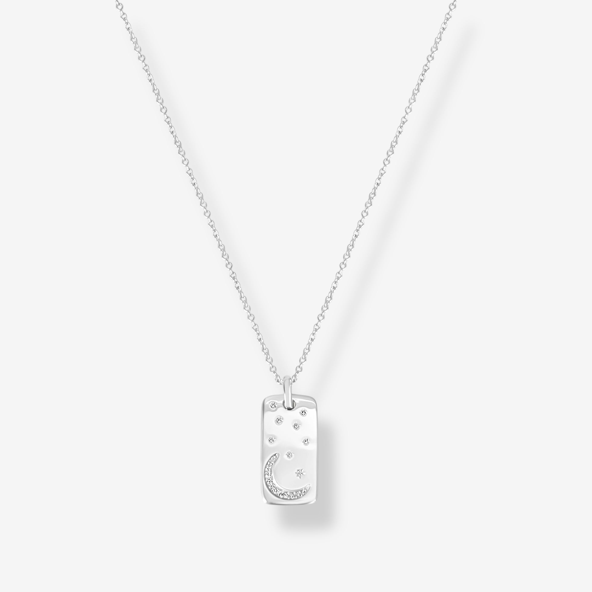 Moonlight moon stars silver cz pendant necklace - Luxxy Jewelry