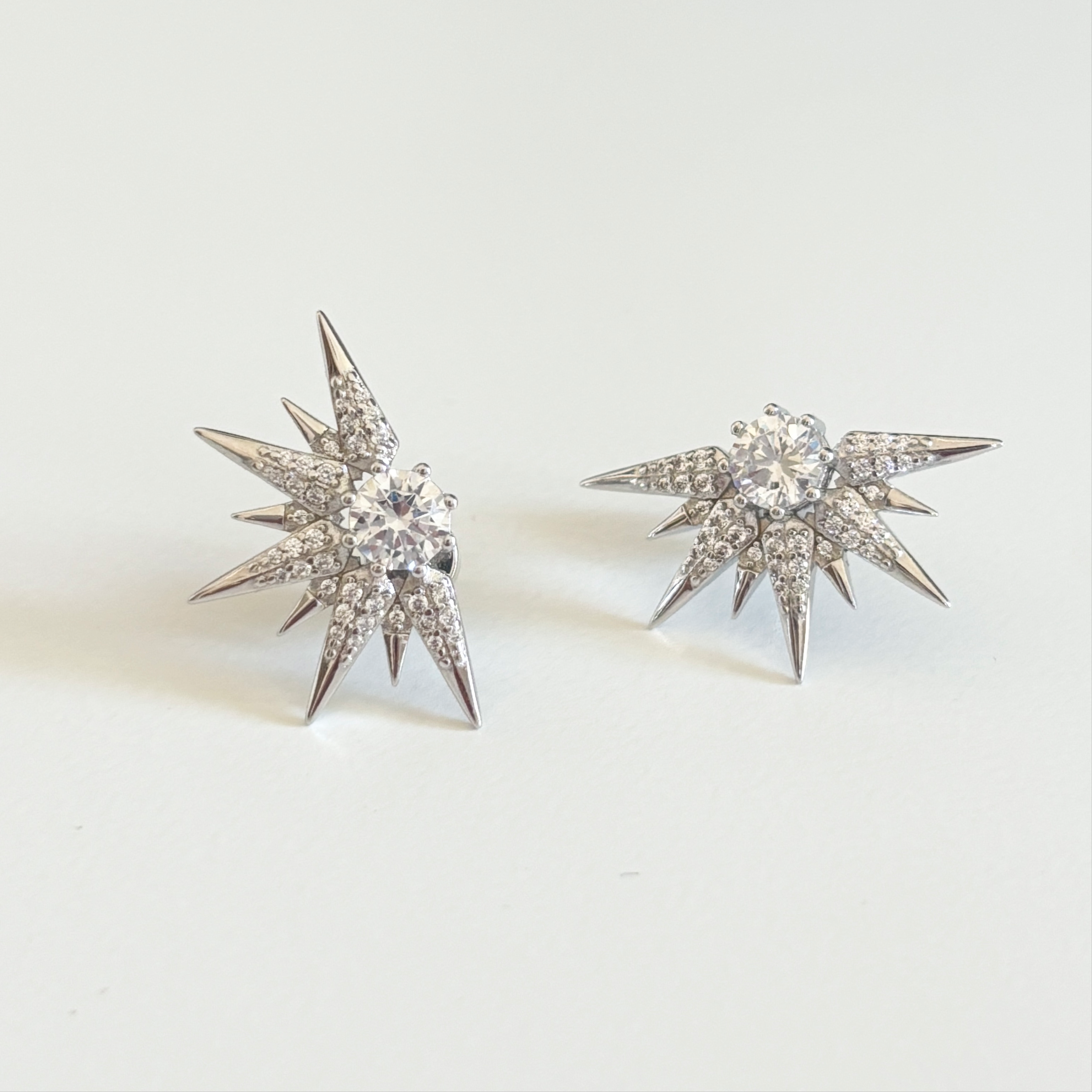 luxxy jewelry stevie spike earrings - sterling silver, simulated diamonds