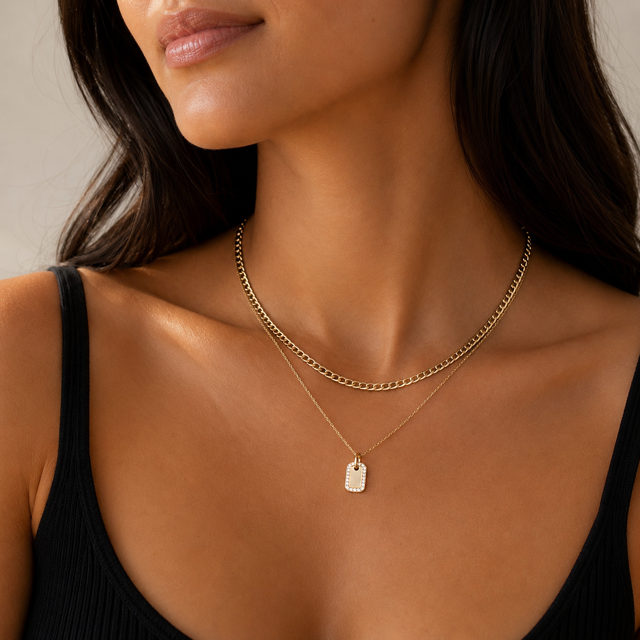Dainty Dog Tag Necklace – Gold