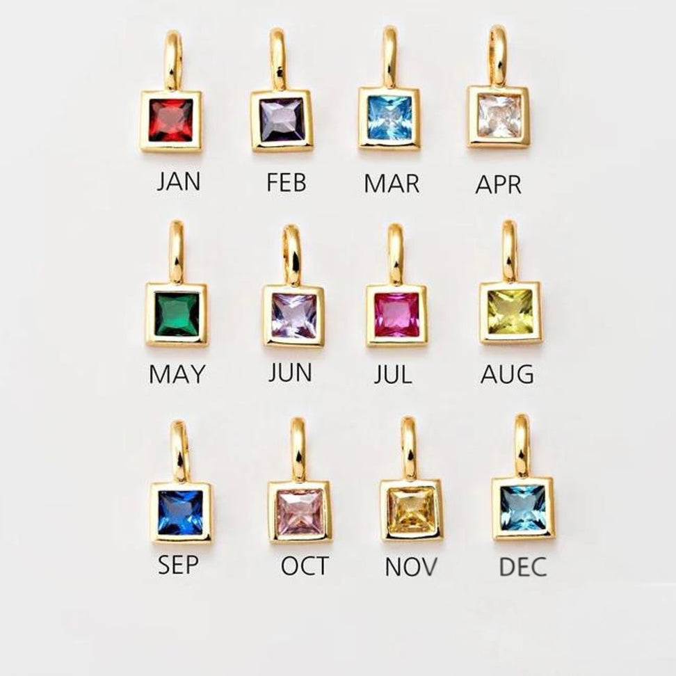Complete collection of birthstone charms representing each month for personalizing the Abel Birthstone Necklace