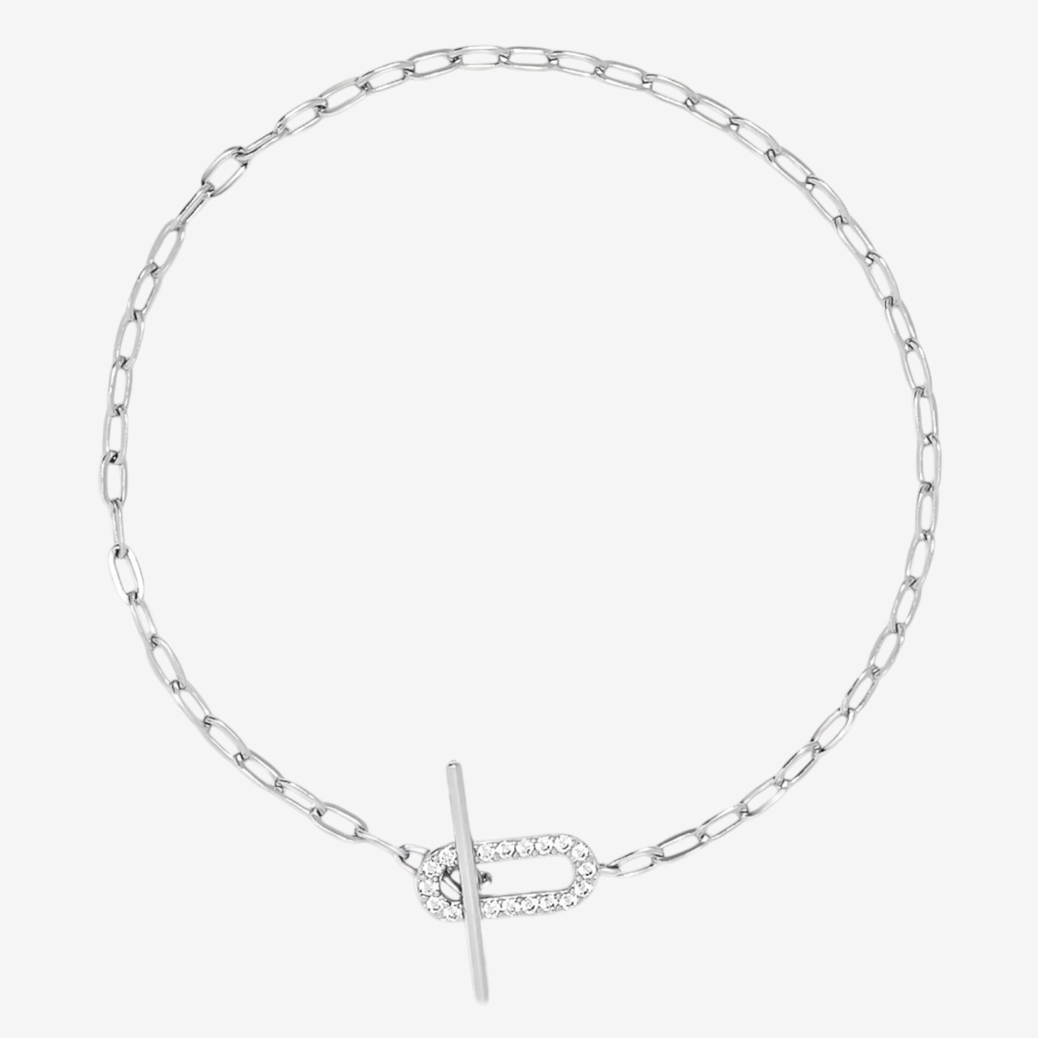 Jules Bracelet – Silver Paperclip Chain Bracelet with Pavé Toggle