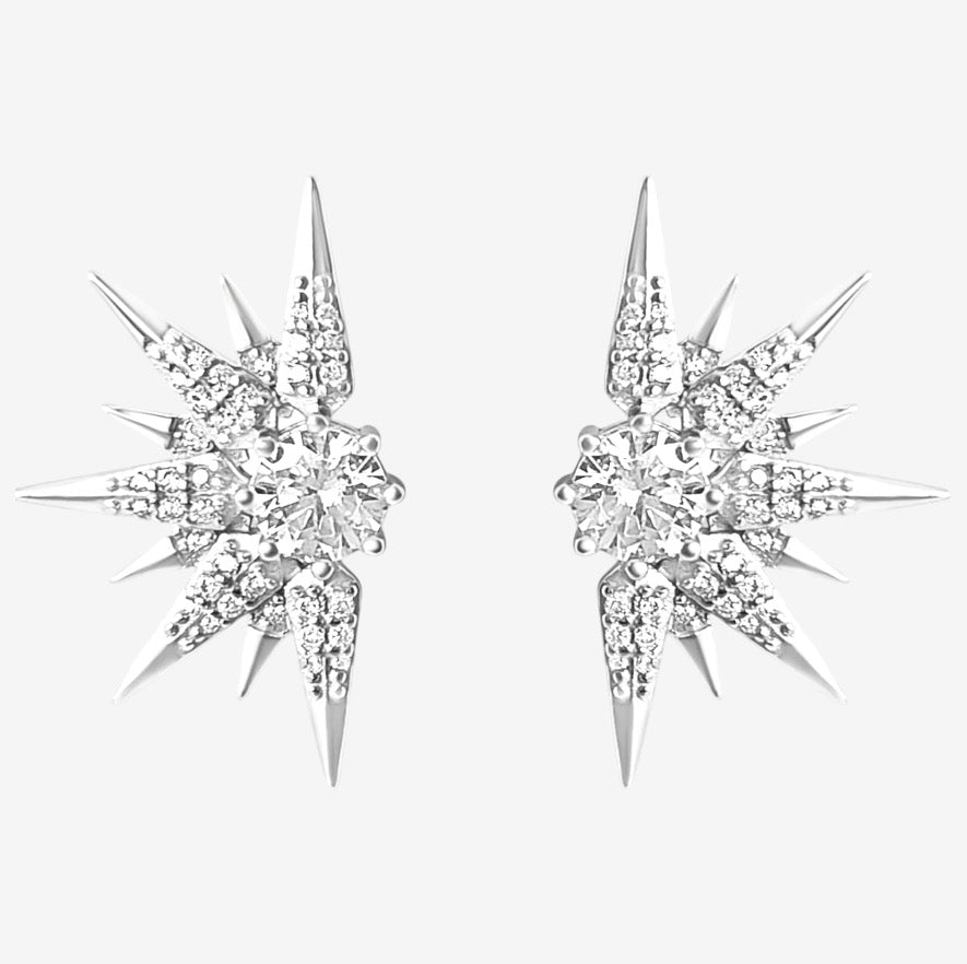 stevie spike earrings rhodium plated  sterling silver with simulated diamonds | luxury affordable jewelry by luxxy