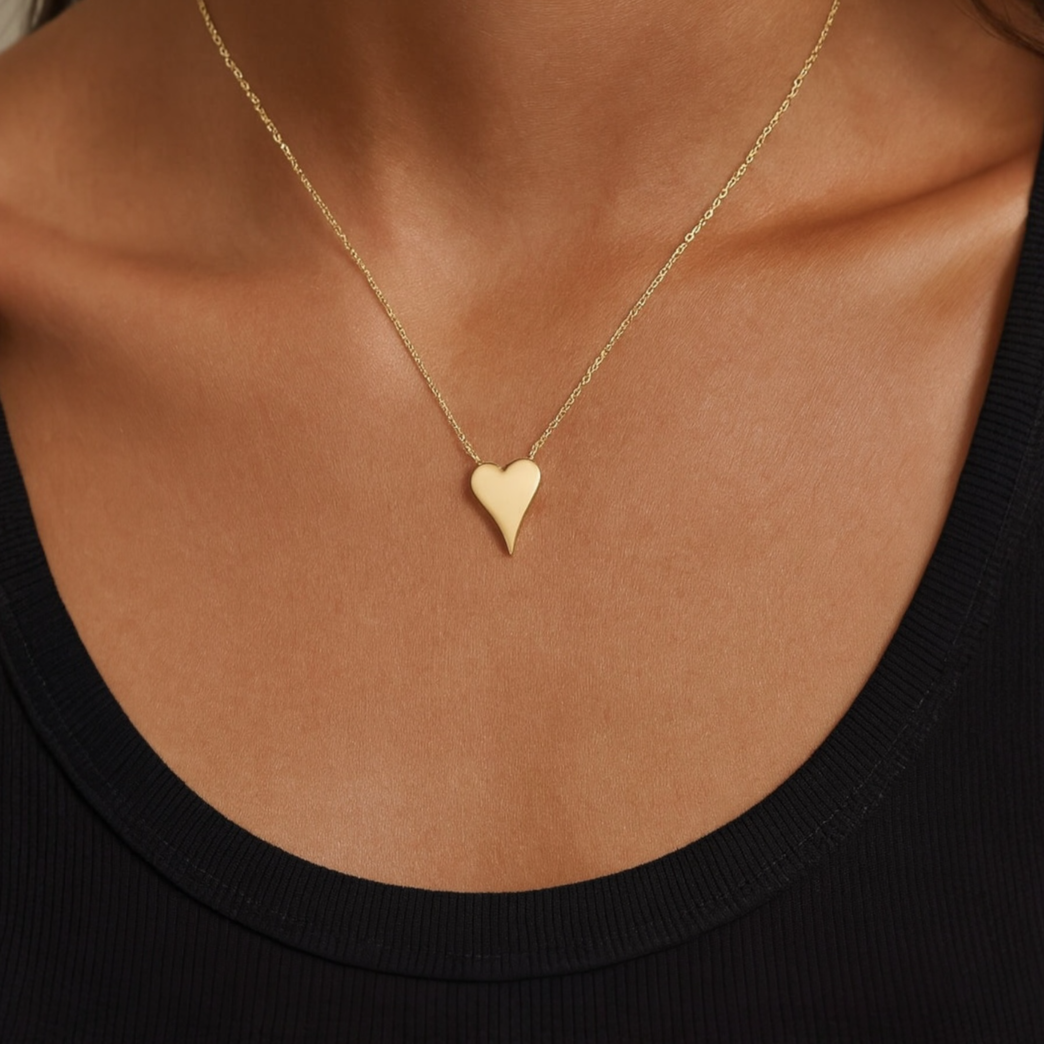 Gold heart pendant necklace, 14k plated sterling silver with adjustable cable chain